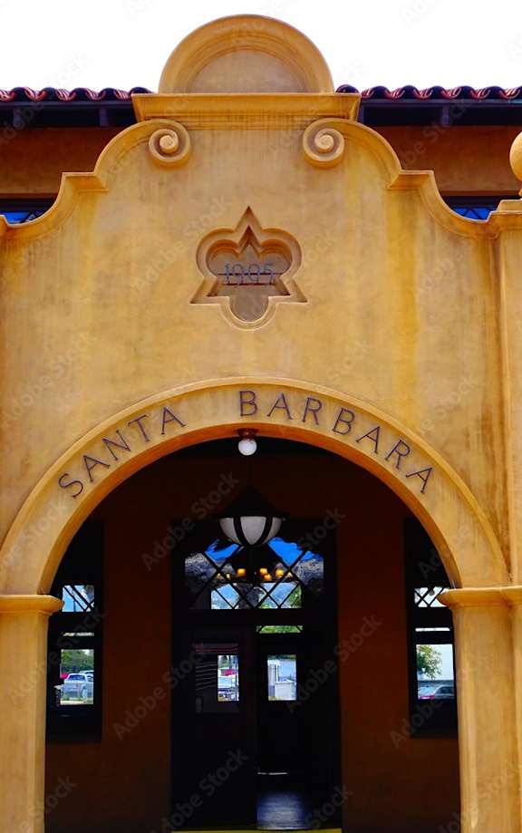 The Santa Barbara sign is on a building.