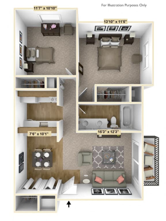 English Oak 2 Bedroom Floor Plan English Oak 2 Bedroom Floor Plan at Charter Oaks Apartments, Davison, MI