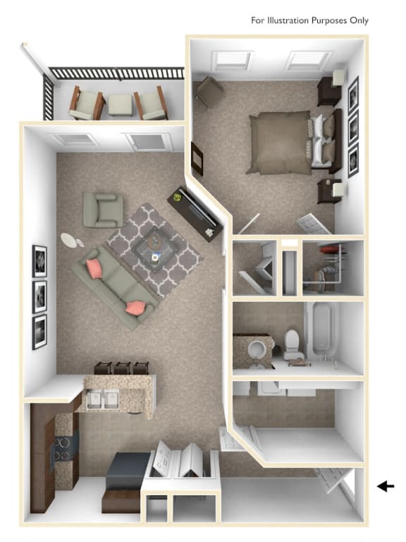 1-Bed/1-Bath, Alicia Floor Plan at Irene Woods Apartments, Tennessee, 38017