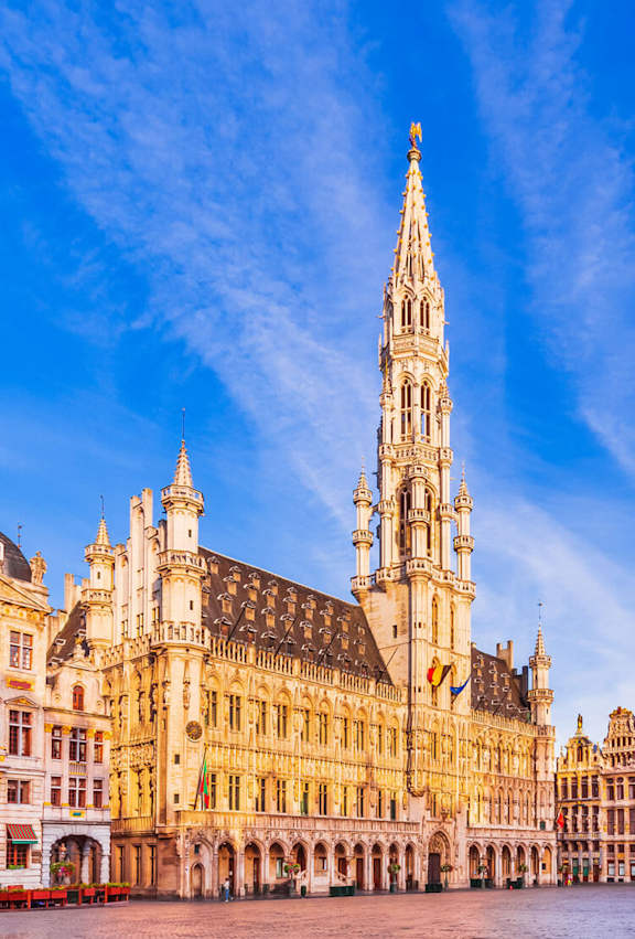 a cityscape with a large clock tower
