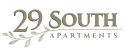 the logo for 29 south apartments with green leaves and the word 29 south appliques