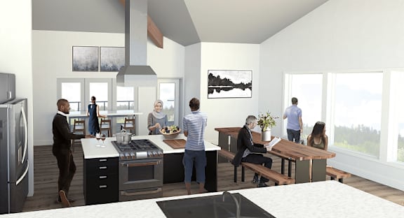 Dining together at Commons at Sylvan Canyon Apartments, Portland, Oregon