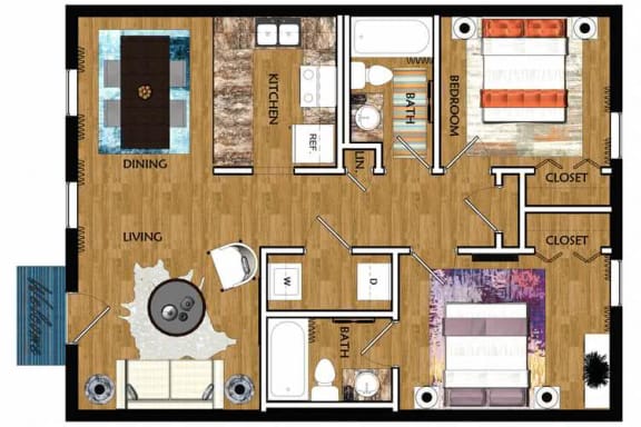 Floor Plan  The Mill at 601 Apartments in Prattville 2x2 Huntsville Floor Plan