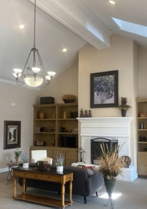 community room with fireplace and comfy couches