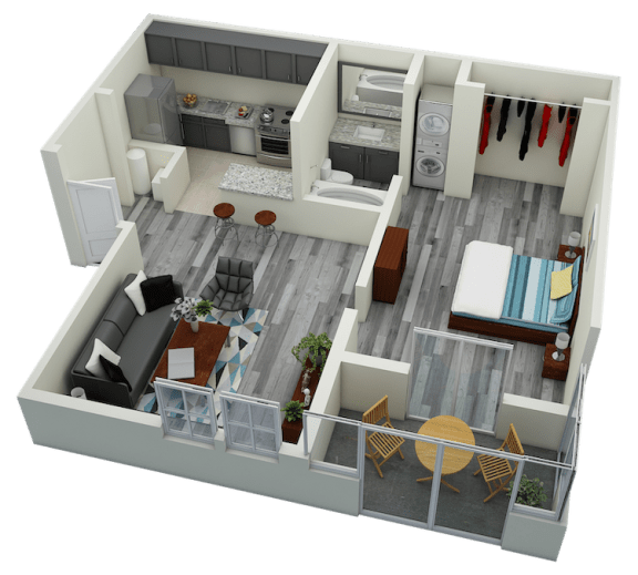 A1 One Bedroom One Bath Apartment 720 with model furnishings`