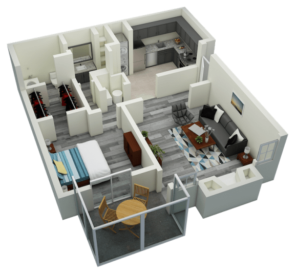 A2 One Bedroom One Bath Apartment 780 sq ft with model furnishings