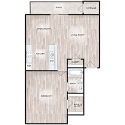 1 Bedroom Floor Plan at Boston Woods Apartments, San Antonio, Texas