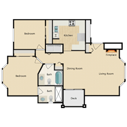 Our 2 Bedroom 2 Bathroom apartment floor plan at Brookhaven Apartments