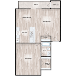 1 Bedroom Floor Plan at Boston Woods Apartments, San Antonio, Texas