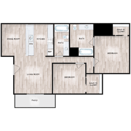 2 Bedroom 2 Bathroom Floor Plan at Boston Woods Apartments, San Antonio TX