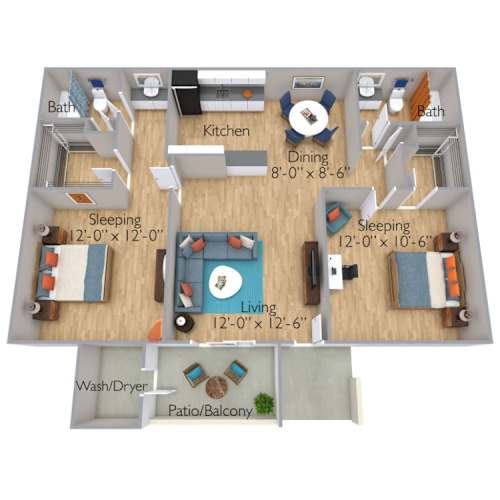 Floor Plan  Two Bedroom, Two Bath A