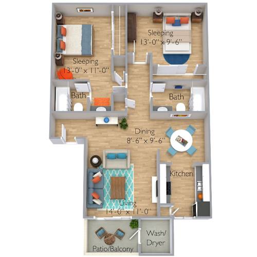 Floor Plan  Two Bedroom, Two Bath B