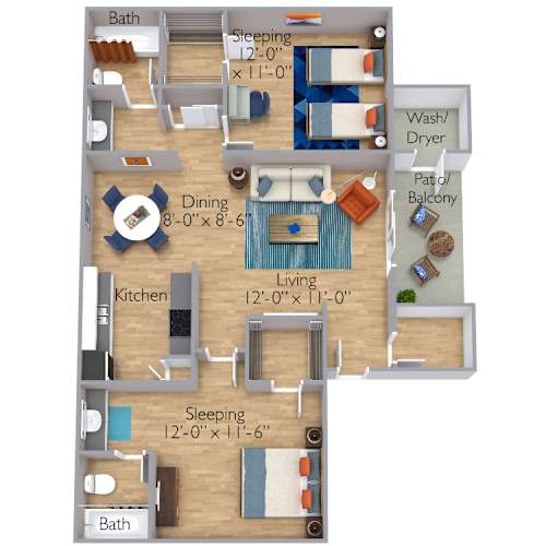 Floor Plan  Two Bedroom, Two Bath C