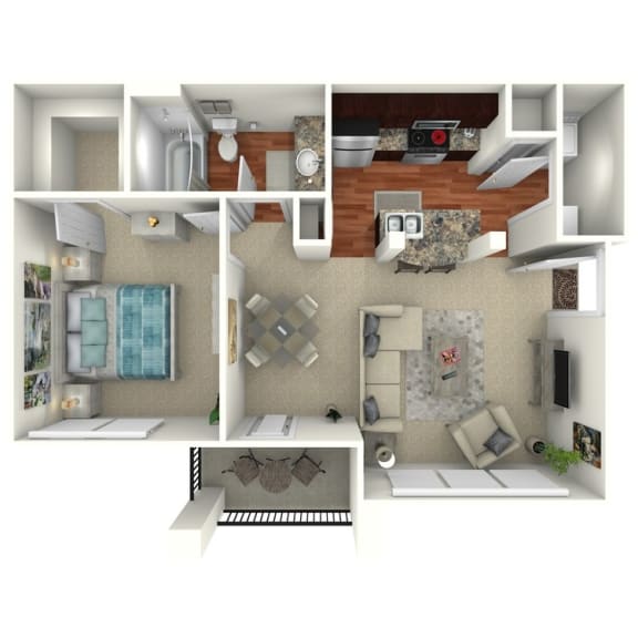 1 Bedroom 1 Bath 837 Sq. Ft. Floor Plan at The Brazos, Texas