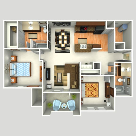 3D Floorplan of 2 Bedroom at Twin Creeks at Alamo Ranch Apartments, Texas