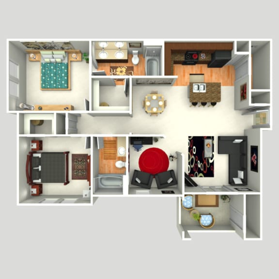 3D Floorplan of 2 Bedroom at Twin Creeks at Alamo Ranch Apartments, Texas