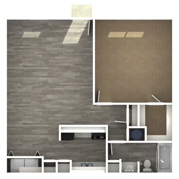 1 bedroom 1 bathroom floor plan C unfurnished at The Life at Park View, Pasadena, TX, 77502