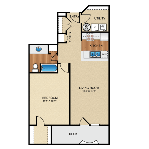 1 bedroom, 1 bathroom