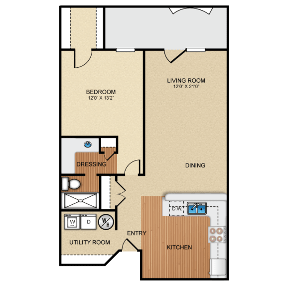 1 bedroom, 1 bathroom