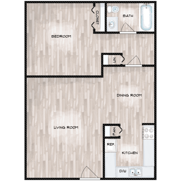 1 Bedroom 1 Bathroom Floor Plan at Boston Woods Apartments, San Antonio TX, 78201