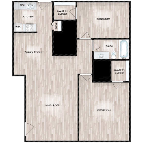 Floor Plan  2 Bed  1 Bath Floor Plan at Boston Woods Apartments, Texas
