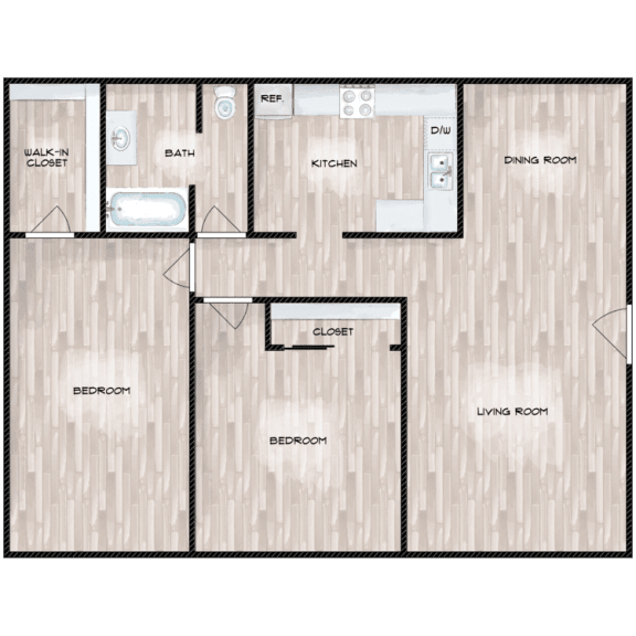 2 Bedroom  1 Bath Floor Plan at Boston Woods Apartments, Texas, 78201