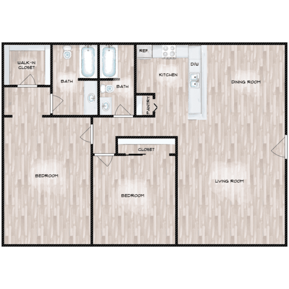 Floor Plan  2 Bedroom 2 Bath Floor Plan at Boston Woods Apartments, San Antonio TX, 78201