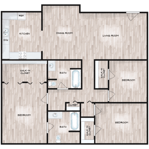 Floor Plan  3 Bed 2 Bath Floor Plan at Boston Woods Apartments, San Antonio TX