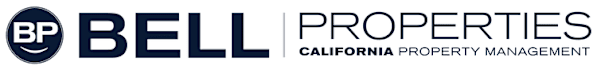 The image is a logo for Bell Properties, a California property management company.