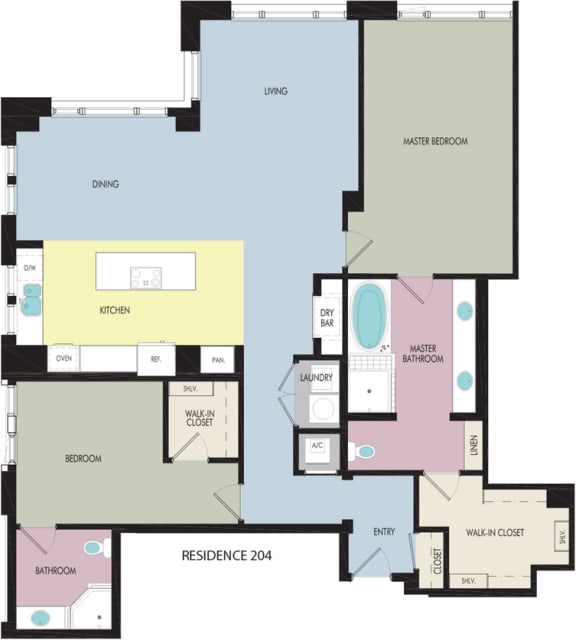 Rexford two bedroom apartment Floor plan at Wilshire Victoria luxury apartments in Westwood