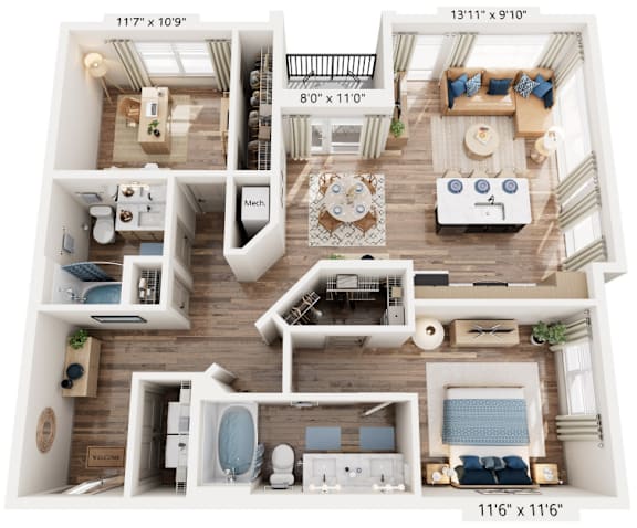 Two Bed Two Bathroom floorplan at The River, Chester, 23836