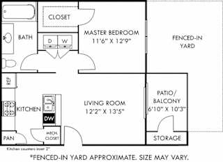 Hawkins with Fenced-in Yard 1 bedroom apartment. Kitchen with bartop open to living room. 1 full bathroom. Walk-in closet. Patio/balcony with storage, & yard.