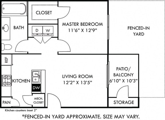 Hawkins with Fenced-in Yard 1 bedroom apartment. Kitchen with bartop open to living room. 1 full bathroom. Walk-in closet. Patio/balcony with storage, & yard.