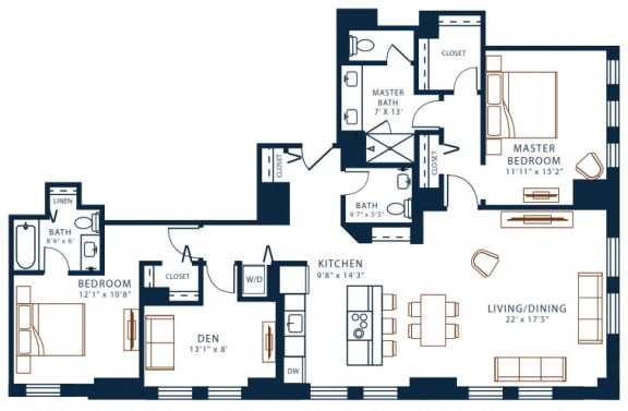 Belden Stratford | 2 Bedroom 2.5 Bath plus Den | 1634 Sq Ft  at The Belden Stratford, Illinois, 60614