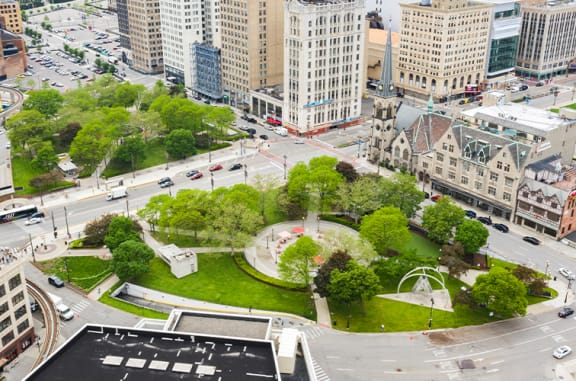 Top view from building at The Ferguson Downtown Detroit Apartments, Detroit, MI, 48226
