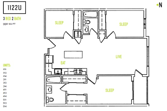 Floorplan Floorplan at 1122U Apartments, Berkeley, CA