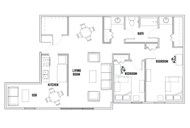  Floor Plan 2 Bedroom 1 Bathroom + Den