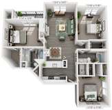 3 Bedroom Floor Plan with 1,210 Sq. Ft. at Ashford Green Apartment Homes Charlotte NC