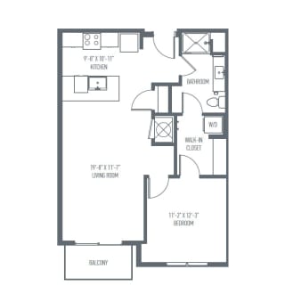 B1b Floor Plan, 771 Sq. Ft. at Union Berkley, Kansas City, 64120