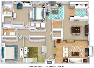 Wakefield 3D. 3 bedroom apartment. Kitchen with bartop open to living/dinning rooms. Fireplace. 2 full bathrooms. Extra storage. Patio/balcony.