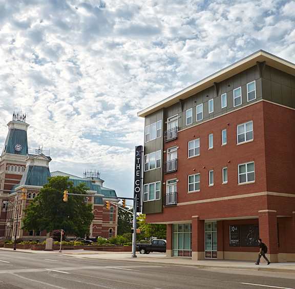 View from street at The Cole Apartments, 200 Jackson St., Columbus