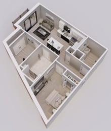 Hartman Style J - 1 bed, 1 bath + den - 3D floor plan