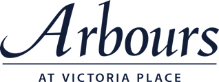 The image is a logo for Arbours at Victoria Place.