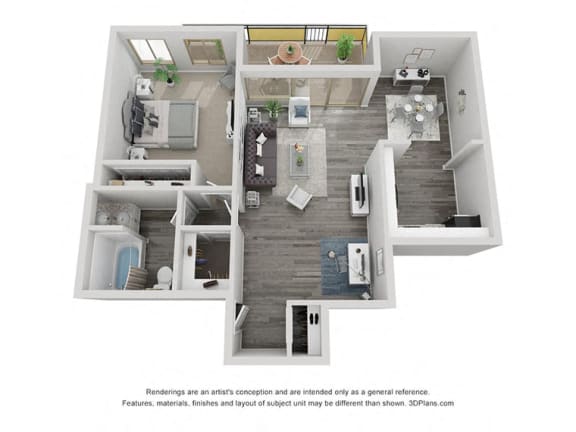Hamptons floor plan at Three Rivers apartments in Fort Wayne, IN