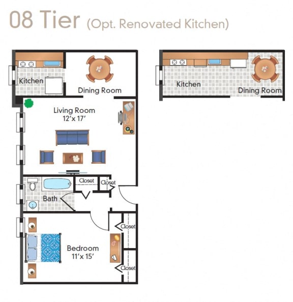  Floor Plan Renovated 1 Bedroom - 08 Tier
