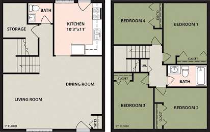  Floor Plan 4-Bedroom, 1 1/2-bath