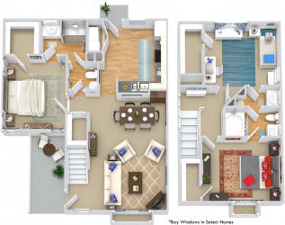 Biltmore. 3 bedroom townhouse. Kitchen with bartop open to living & dinning rooms. 2 full bathrooms, shower stall in master. 2 half bath. Walk-in closets. Patio/balcony.