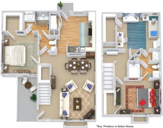 Biltmore. 3 bedroom townhouse. Kitchen with bartop open to living & dinning rooms. 2 full bathrooms, shower stall in master. 2 half bath. Walk-in closets. Patio/balcony.