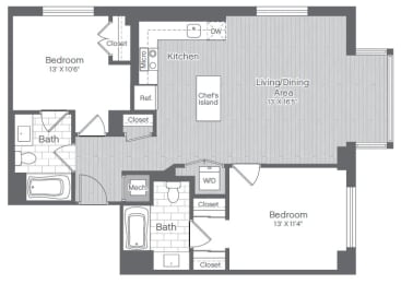  Floor Plan 2 Bed/2 Bath-B6