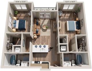 Two Bed 2 Bath floorplan at The River, Chester, Virginia